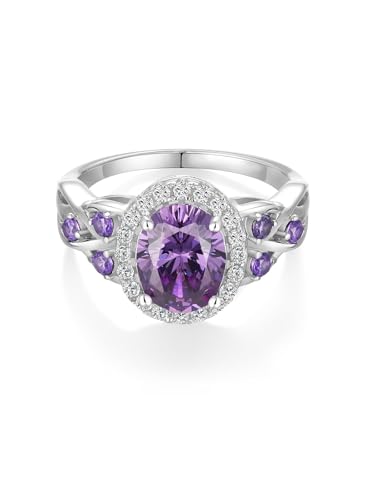 2-3 Carat Oval Engagement Ring 925 Silver Celtic Knot Birthstone Rings for Women Hypoallergenic Amehtyst/Aquamarine/Emerald/Ruby/Sapphire Cocktail Rings Jewelry Size 6-10 - color: A - Amethyst