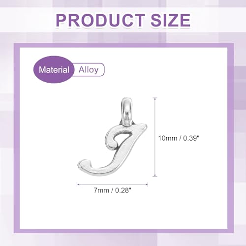 uxcell A-Z Alphabet Charm, Metal Alphabet Letter Charm Initial Charm Pendant Bead for Necklaces Bracelets Jewelry Making Craft - color: Silver J