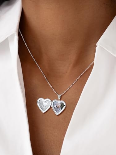 U7 Women Locket Necklace, Heart Photo Lockets Hold Picture, Gift Box Packed | Gold/Silver/Rose Locket Charm, Custom Picture and Engravement Heart Pendant, 20" Chain, Personalized Gift for Mom Wife Friend - color: 01# (Hot!)Platinum Heart