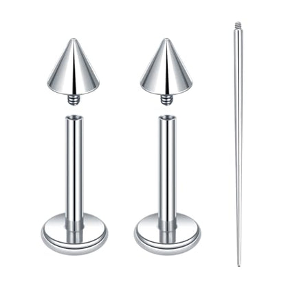 Xpircn ASTM F136 Titanium Flat Back Stud Earrings Internally Threaded Labret Monroe Lip Nose Studs Tragus Helix Conch Cartilage Piercing Jewelry for Women - color: 18G 8MM Bar,3MM Spike,Silver