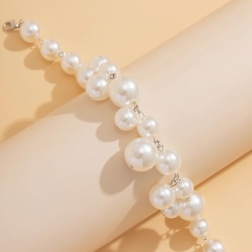 Faux Pearl Necklace for Women Big Pearl Necklace Chunky Pearl Necklace Exaggerated Large Pearl Choker Necklace Dainty Statement Bride Wedding Jewelry Gifts (silver)