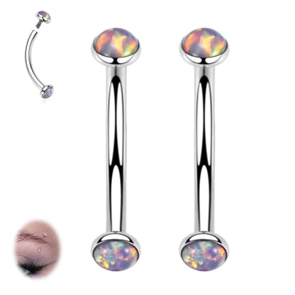 G23 Titanium Eyebrow Piercing Jewelry Eyebrow Rings Curved Barbell 16G Eyebrow Belly Button Ring Navel Rings Rook Daith Earrings Lip Ring Eyebrow Jewelry 6mm-12mm - color: 2PCS,Disc Shape Purple Opal,Silver