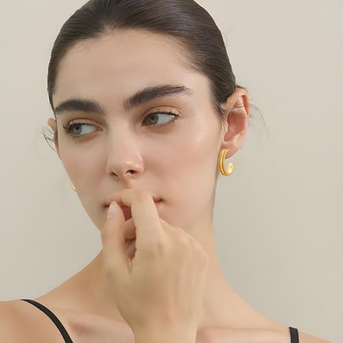 Gold Plated Chunky Hoop Earrings for Women - Stylish Statement Twisted Rope C Shaped Hoop Earrings Fashion Jewelry Gift - color: gold tone