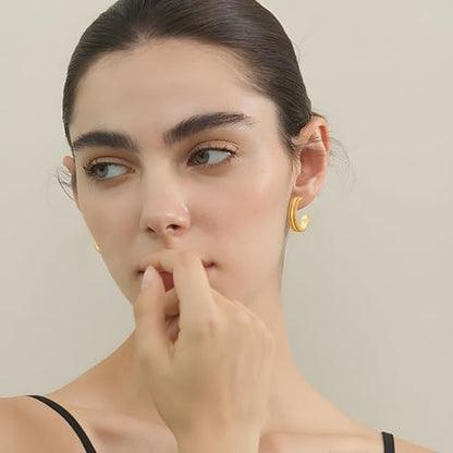 Gold Plated Chunky Hoop Earrings for Women - Stylish Statement Twisted Rope C Shaped Hoop Earrings Fashion Jewelry Gift - color: gold tone