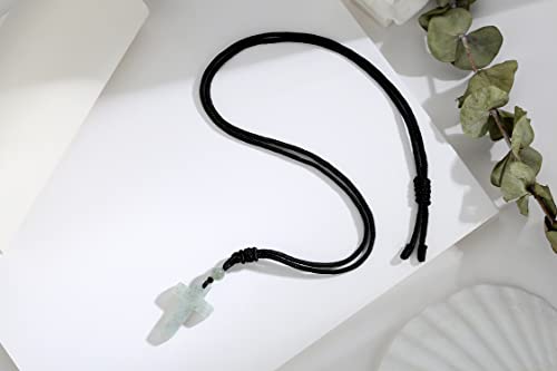 QINJIEJIE Cross Crystal Necklace Adjustable Black Rope Natural Gemstone Quartz Stone Necklaces for Men Women Father's Day Gift - color: Labradorite