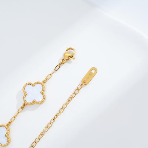 Waterproof Four-Leaf Clover Bracelet,Adjustable Link Double Sided Jewelry, Lovely Fashion Jewelry Gift for Women - color: Black Bracelet + White Bracelet