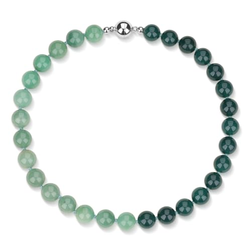 Chunky Gemstone Necklace for Women, 12mm Green Beaded Necklace, Hand-Knotted Beads Choker with Magnetic Clasp, Statement Jewelry, 16.5" - color: Jade & Aventurine