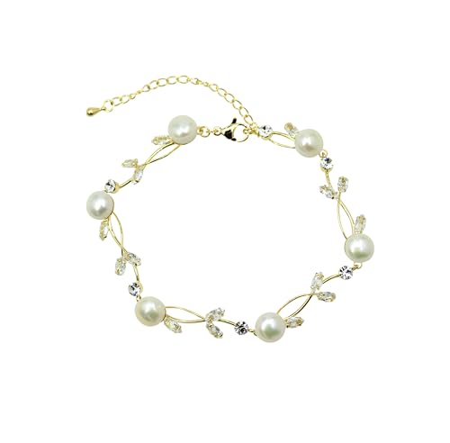 Faship Genuine Freshwater Pearls Floral Necklace Earrings Set | Premium CZ Crystal, Gorgeous, Sparkling - color: Clear/Gold-plated / Matching Bracelet
