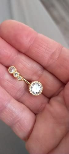Silver Gold Belly Button Ring for Women Clicker Hoop Belly Rings Opal Navel Piercing Jewelry Dangle Hypoallergenic Surgical Steel Dainty Dangling Navel Rings for Women - color: B2-3p-gold