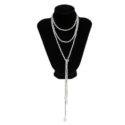 FUTIMELY Gold Long Body Chain Tassel Pendant Necklace for Women,Shiny Metallic Cube Beaded Adjustable Y Drop Lariat Necklace Minimalist Textured Jewelry - color: Silver