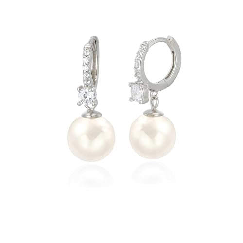 Long Pearl Earrings for Women 925 Sterling Silver Dangle Earrings | Hypoallergenic Dainty Dangle Drop Earrings, Elegant Pearl Jewelry for Bridal, Mother's Day Anniversary Birthday Jewelry Gift - color: Sliver CZ