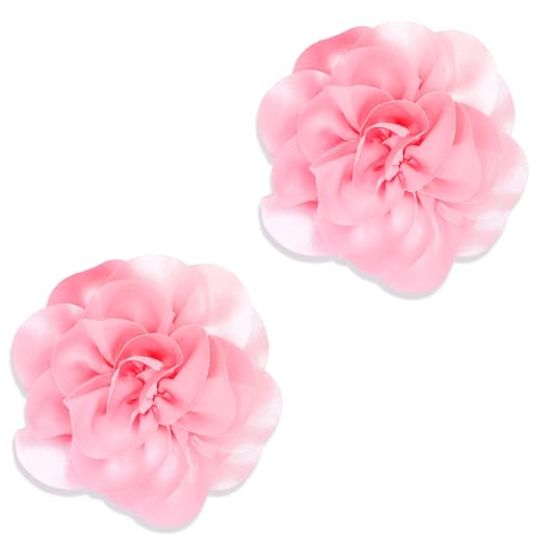 2Pack 6inch Extra Large Satin Brooches Lapel Pins Dainty Elegant Fabric Camellia Rose Flower Brooch Pin for Women Wedding Part Dance Clothes Accessories Jewelry - color: Pink