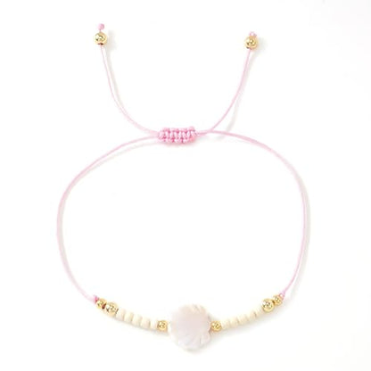Boho Glass Seed Beaded Bracelets For Women, Handmade Romantic Gold Plated charm String Braided Rope Adjustable Jewelry, Summer Beach Daily Party Friendship Gift - color: Pink Shell