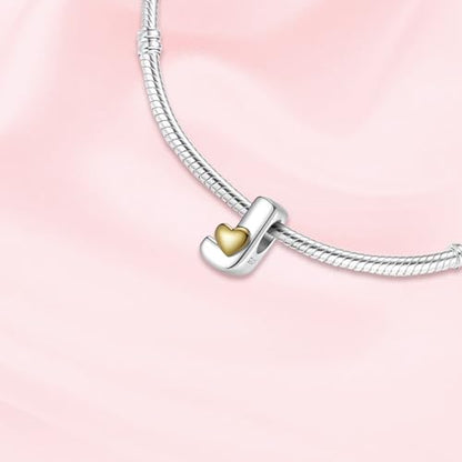 A~Z Alphabet Charm Letter Beads 925 Sterling Silver with Heart-shaped 5A Cubic Zircon Stones fits Pandora European Bracelets Necklace Jewelry Gift for Women - style: J Letter Charms