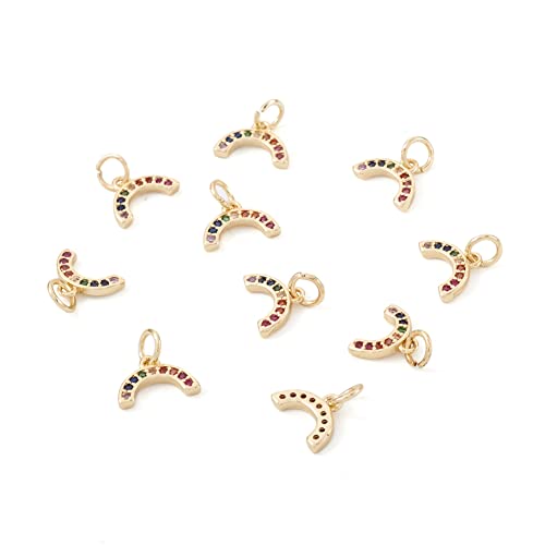 Beadthoven 20pcs Real 18K Gold Plated Rainbow Crystal Charm Pendants Colorful Half Round Circle Cubic Zirconia Charm Beads with Jump Ring for DIY Jewelry Making Tiny Dangle Accessories - color: Rainbow-Mixed
