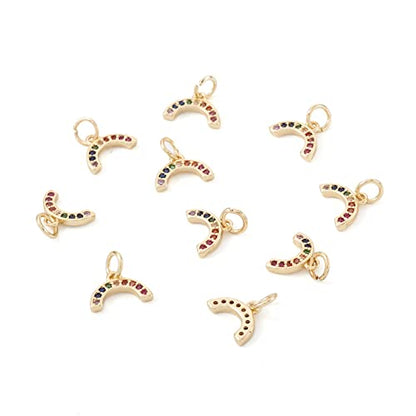 Beadthoven 20pcs Real 18K Gold Plated Rainbow Crystal Charm Pendants Colorful Half Round Circle Cubic Zirconia Charm Beads with Jump Ring for DIY Jewelry Making Tiny Dangle Accessories - color: Rainbow-Mixed