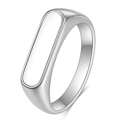 VQYSKO 14K Gold Plated Signet Ring | Statement Band Jewelry for Women - color: Silver + White