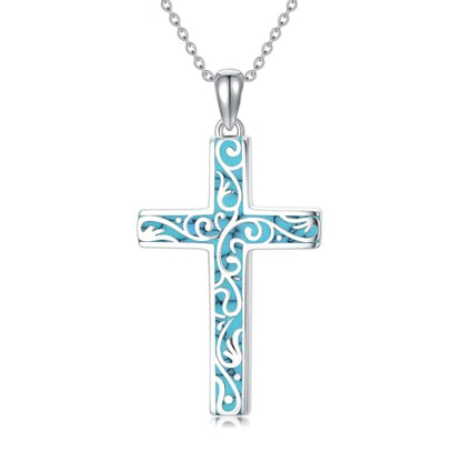 Cross Necklace for Men Women 925 Sterling Silver Cross Pendant Necklace Christian Religious Jewelry Gifts for Anniversary - color: 17-Turquoise Cross
