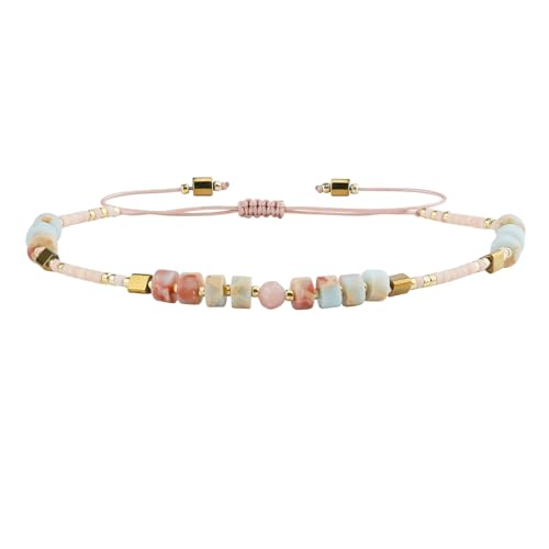 KELITCH Crystal Agate Friendship Bracelet Handmade Seed Beads Adjustable Bracelets for Women - color: Beige