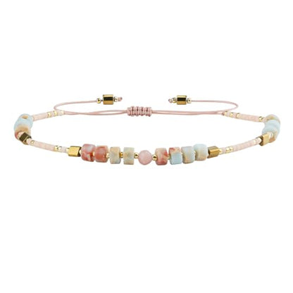 KELITCH Crystal Agate Friendship Bracelet Handmade Seed Beads Adjustable Bracelets for Women - color: Beige
