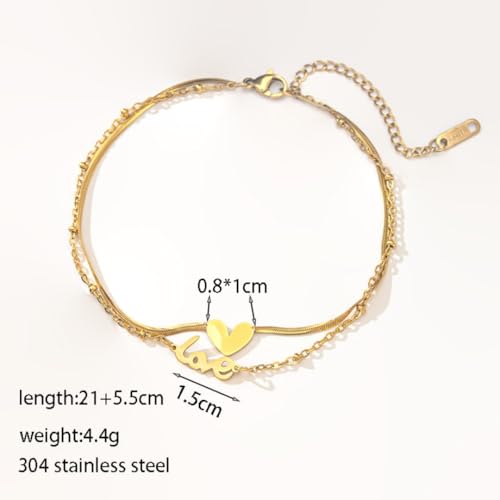 Dainty Gold Anklets for Women Stainless Steel Simple Ankle Bracelets Summer Beach Foot Chain Jewelry Gift - color: Double-layer Love Heart