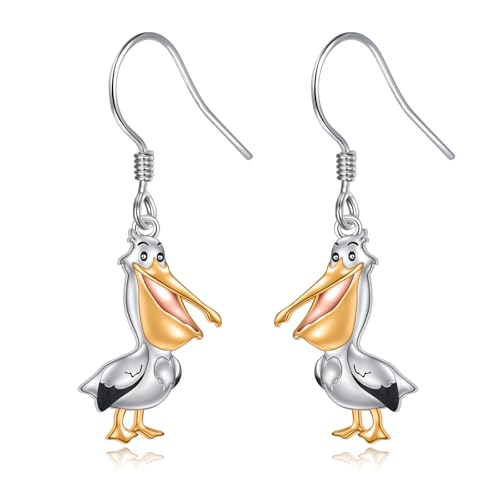 S925 Sterling Silver Cute Bird Earrings for Women Jewelry - color: White-Pelican