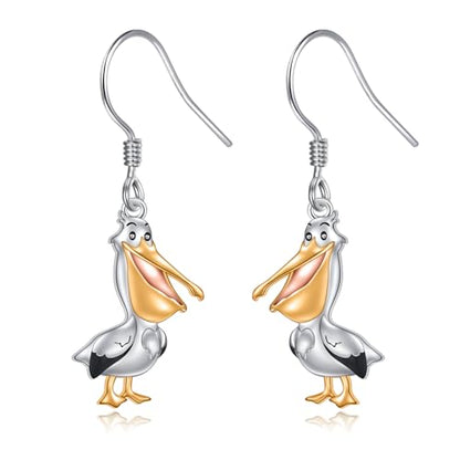 S925 Sterling Silver Cute Bird Earrings for Women Jewelry - color: White-Pelican