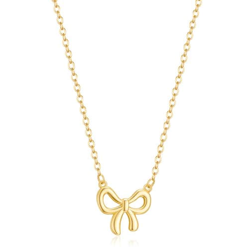 Thaivor Necklace for Women Dainty Bow Necklace 14K Gold Plated Cute Choker Small Pendant Charm Necklaces Teen Gift Trendy Stuff Personalized Jewelry Gifts - color: Gold-Cable-2
