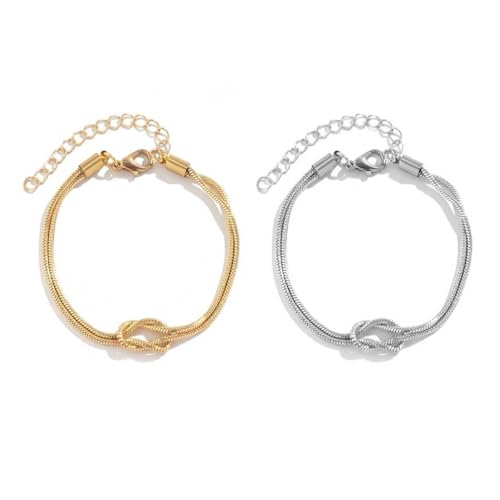 Bracelets for Women Matching Bracelets for Couples Love Knot Bracelet Dainty Snake Chain Forever Infinity Bracelet Adjustable Friendship Bracelet Jewelry Gifts - color: Gold 1pc+Sliver 1pc