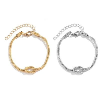 Bracelets for Women Matching Bracelets for Couples Love Knot Bracelet Dainty Snake Chain Forever Infinity Bracelet Adjustable Friendship Bracelet Jewelry Gifts - color: Gold 1pc+Sliver 1pc