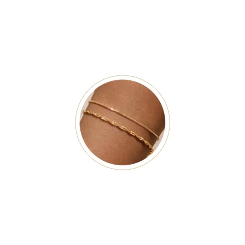 Moodear Gold Bracelets for Women, 2PCS Dainty 14K Gold Plated Link Chain | Waterproof Non Tarnish Jewelry, Adjustable Gold Plated Link & Bead Chain, Perfect for Daily Wear, Vacation Outfits & Gifts - color: gold-3