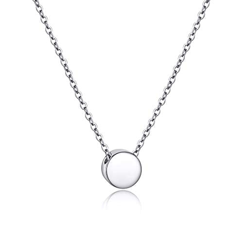 PROSILVER 925 Sterling Silver Necklace for Women Dainty Pendant Necklace | Hypoallergenic 925 Sterling Silver, Cute Small Pendant, Star/Heart/Moon/Triangle/Bar/Round Necklace Silver with Gift Box - color: 01 Sliver, style: 04 Round