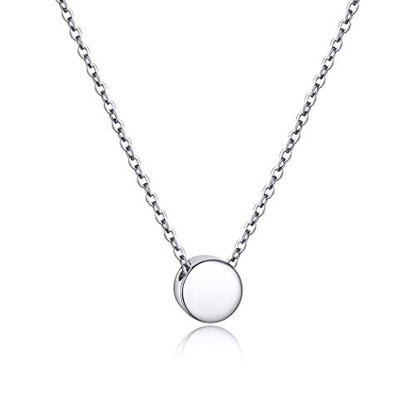 PROSILVER 925 Sterling Silver Necklace for Women Dainty Pendant Necklace | Hypoallergenic 925 Sterling Silver, Cute Small Pendant, Star/Heart/Moon/Triangle/Bar/Round Necklace Silver with Gift Box - color: 01 Sliver, style: 04 Round