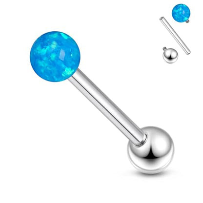 14G Astm F136 Titanium Tongue Rings Piercing Jewelry 14 Gauge Internal Thread Straight Barbell Opal Tongue Rings Piercing Jewlery for Women Men White Pink Purple Blue Green 16MM Bar Length - color: Blue