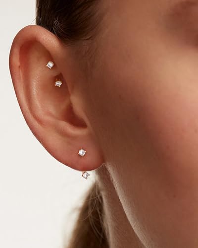 Minimalist Rook Earrings 16G Rook Jewelry Stainless Steel Eyebrow Piercing Jewelry 6/8MM Lobe Earrings - color: WG-6MM
