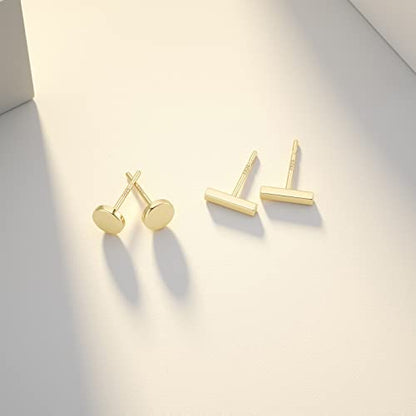 JIAYIQI Minimalist 925 Sterling Silver Stud Earrings Set, 14K Gold Plated Hypoallergenic Tiny Bar Dot Heart Star Studs for Women & Men - style: Gold-Bar Dot-2 Pairs
