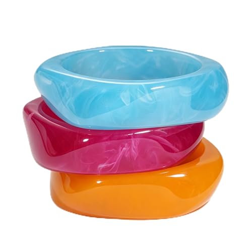 FAXHION Chunky Resin Acrylic Bangle Bracelets for Women, Colorful Wide Geometric Bangles Set, Statement Stackable Bracelet Jewelry Gift - color: Sky Blue