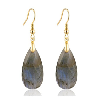 SELOVO Teardrop Fishhook Dangle Drop Earrings for Women Crystal Earring - color: Grey-Gold Color Hook