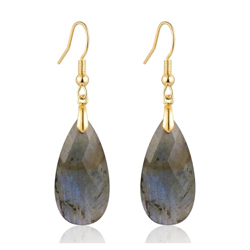 SELOVO Teardrop Fishhook Dangle Drop Earrings for Women Crystal Earring - color: Grey-Gold Color Hook
