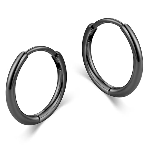 micuco Small Hoop Earrings for Women, Tiny Cartilage Hoop Earrings for Men | Helix Daith Tragus Ear Hugging Hoop Earrings Sleeper Hypoallergenic Earrings - style: B6: 8mm Black (1 Pairs)