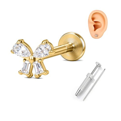 G23 Titanium Gold Filled 16G Cartilage Earring, 6mm 8mm - color: Butterfly, Gold, size: 8MM