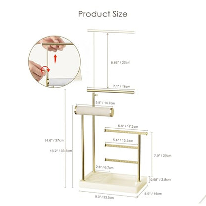 SZQINJI 5 Tier Jewelry Holder Organizer, Gold Necklace Stand Display, Beige | Velvet Bracelet Holder, Adjustable Height Jewelry Display for Necklaces, Bracelets, Earrings, Rings, Gift Idea for Women - color: Beige
