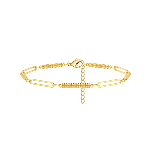Womens Dainty Gold Chain Bracelet,Simple Layered Chain Bracelets,Beaded Turquoise Bracelet,Charm Crystal Bar,Heart,Karma,Triangle,Pearl Bracelets for Women - color: Handmade Chain
