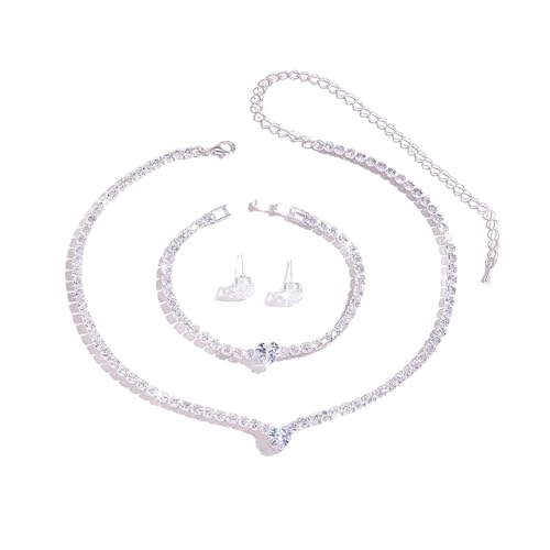 Women's Fashion Jewelry Rhinestone Zircon Necklace and Earring Set Formal Ball Gown Accessories Silver Floral Pendant Bridal Wedding Jewelry Suitable for Weddings, Balls, Banquets, and All Special Occasions - style: GST007