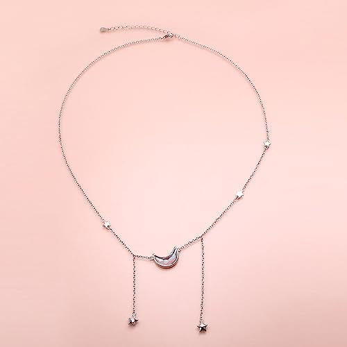 Ladytree 925 Sterling Silver Jewelry Crescent Moon and Star Pendant Necklace - style: Five Stars and Moon 2