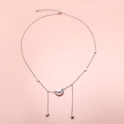 Ladytree 925 Sterling Silver Jewelry Crescent Moon and Star Pendant Necklace - style: Five Stars and Moon 2