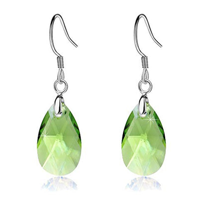 Austrian Crystal Teardrop Drop Earrings for Women, French Hook | 925 Sterling Silver Hook, Crystal Dangle Earrings, Sparkly Teardrop Stone, Lightweight Feel, Day-To-Evening Wear - color: Green