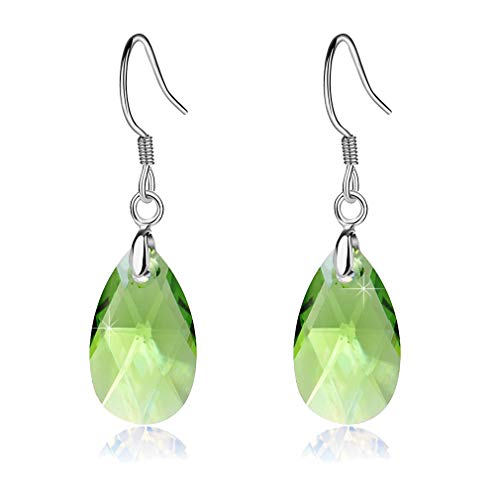 Austrian Crystal Teardrop Drop Earrings for Women, French Hook | 925 Sterling Silver Hook, Crystal Dangle Earrings, Sparkly Teardrop Stone, Lightweight Feel, Day-To-Evening Wear - color: Green