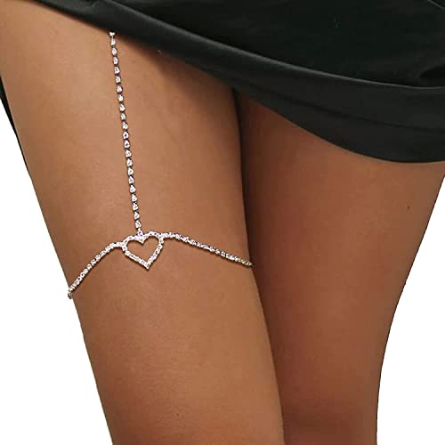 Rhinestone Heart Leg Chain Rhinestone Thigh Silver Crystal Leg Chain Waist Chain Belly Jewelry for Women Party(Waist)