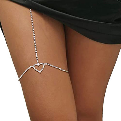 Rhinestone Heart Leg Chain Rhinestone Thigh Silver Crystal Leg Chain Waist Chain Belly Jewelry for Women Party(Waist)